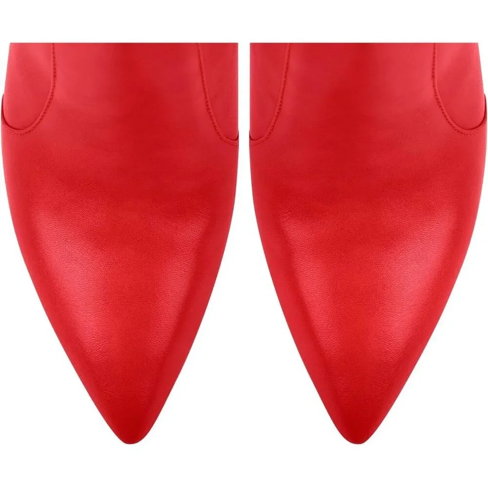 Women's Fux- Leather Red Knee High Pointed Toe Stiletto High Heel Stylish Boot